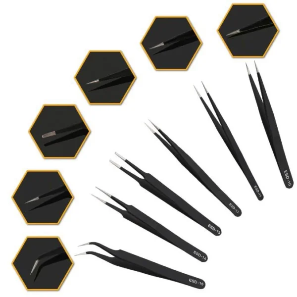 ESD Anti Static Stainless Steel Tweezers Precision Maintenance Industrial Repair Curved Tool Home Working Model Making Hand Tool