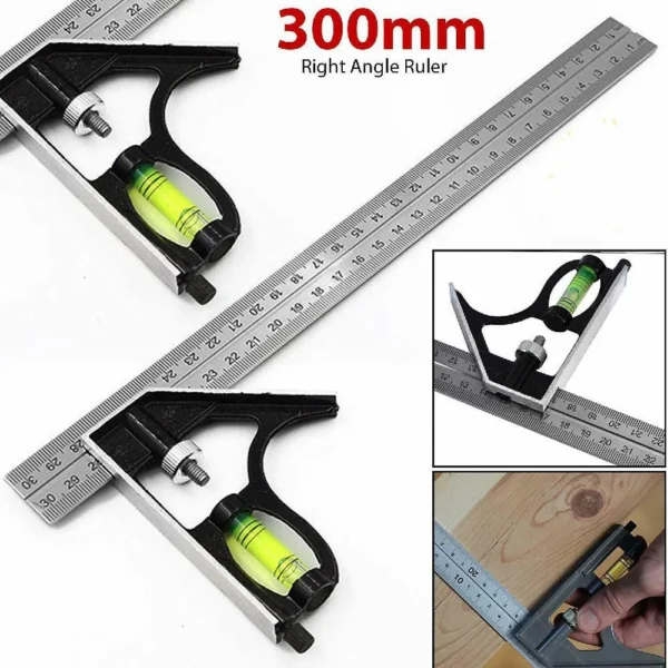 Square Ruler Set Kit 300mm Adjustable Engineers Combination Try None Right Angle Ruler with Spirit Level and Scriber