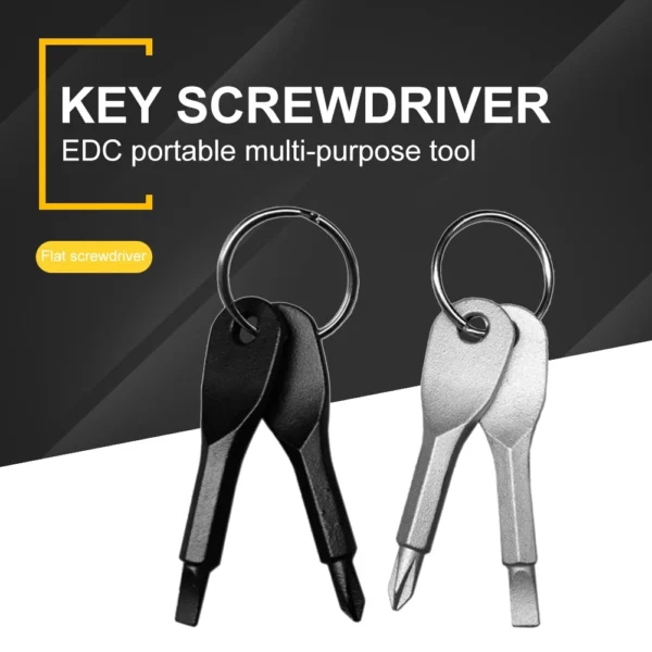 2pcs Portable Key Shaped Phillips Slotted Screwdriver with Keychain Multifunctional Mini Pocket Repair EDC Tools Gadget
