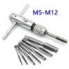 Reversible Screwdriver Tap Holder 6pcs Screw Tap Wrench Set T Shaped M5 M12 M3 M8Wrench Threading Tapping Hand Tools