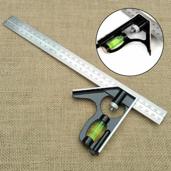 Square Ruler Set Kit 300mm Adjustable Engineers Combination Try None Right Angle Ruler with Spirit Level and Scriber