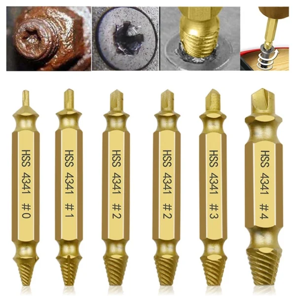 6pcs Damaged Screw Extractor Drill Bit Screw Remover Set Carbon Steel Drill Set Screwdriver Broken Out Bolt Extractor