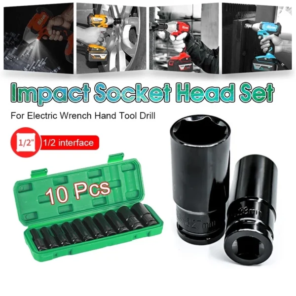 10PCS  14PCS Long Impact Socket Set Black Deep Box Set Tool Set Socket Wrench Set Tool Converter Reducer