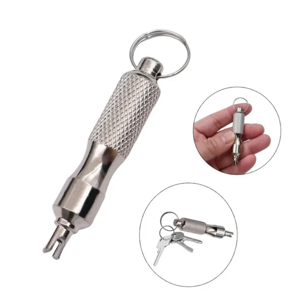 Universal Tire Repair Screwdriver Antirust Stainless Steel Tyre Valve Core Remover Tool with Key Ring Tire Valve Wrench