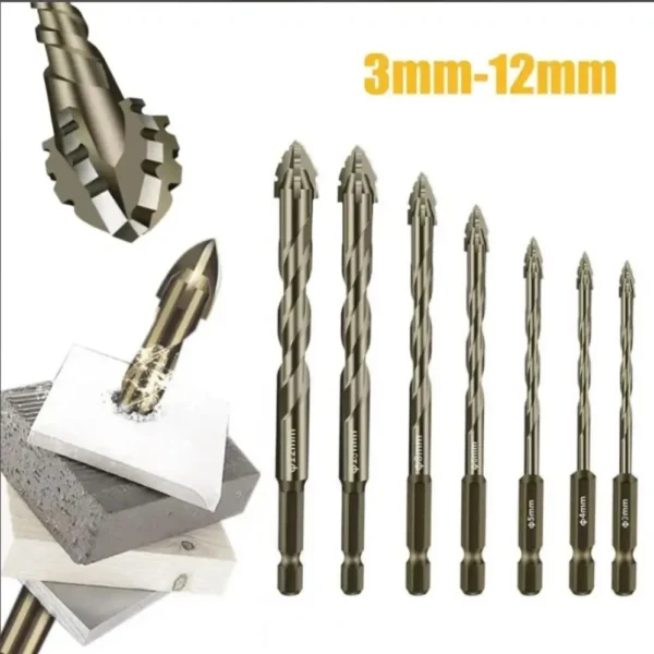 Four Edged Eccentric Drill Bit Skewed Head Serrated Tile Drill Bit High Hardness Concrete Drill Bit Set Drilling Tool