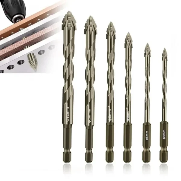 Four Edged Eccentric Drill Bit Skewed Head Serrated Tile Drill Bit High Hardness Concrete Drill Bit Set Drilling Tool