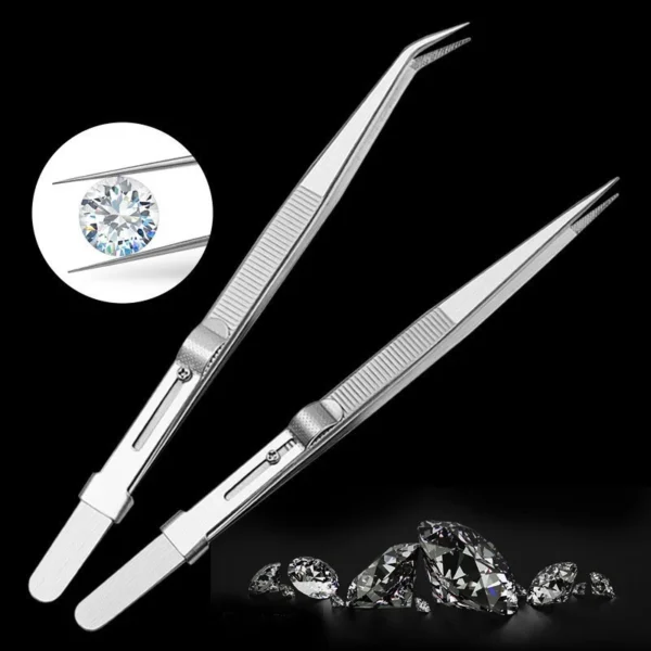 Stainless Steel Diamond Jewelry Tweezers Adjustable Non slip Lock Gemstone Tweezers Hand Tools
