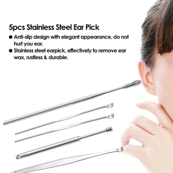 5Pcs Stainless Wax Curette Remover Cleaner Ear Care