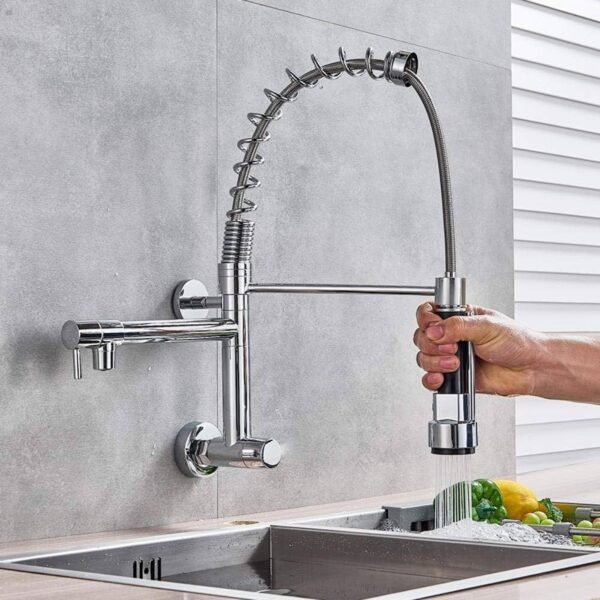 Silver Spout Spring In Wall Faucet